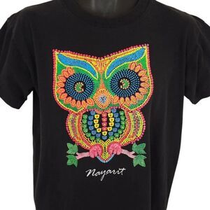 Nayarit Mexico T Shirt Mens Size Medium Black Owl Art Tee Travel Destination Tee